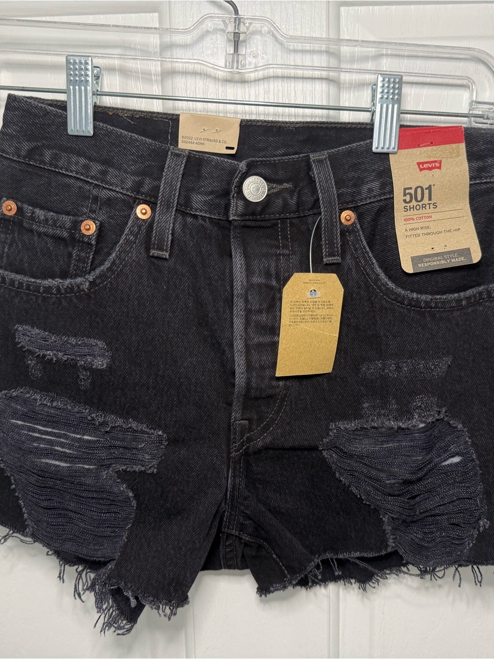 Levi's 501 Black Distressed Denim Shorts - size 25 (size 0)